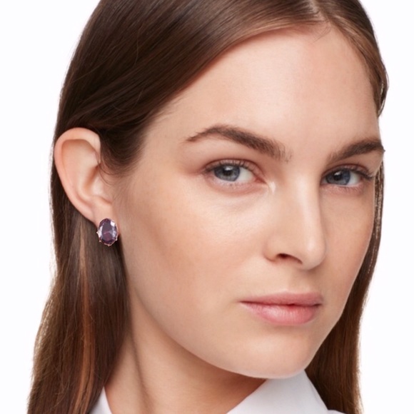 KATE SPADE • Shine On Oval Ruby Plum Crystal Earrings - Picture 2 of 3